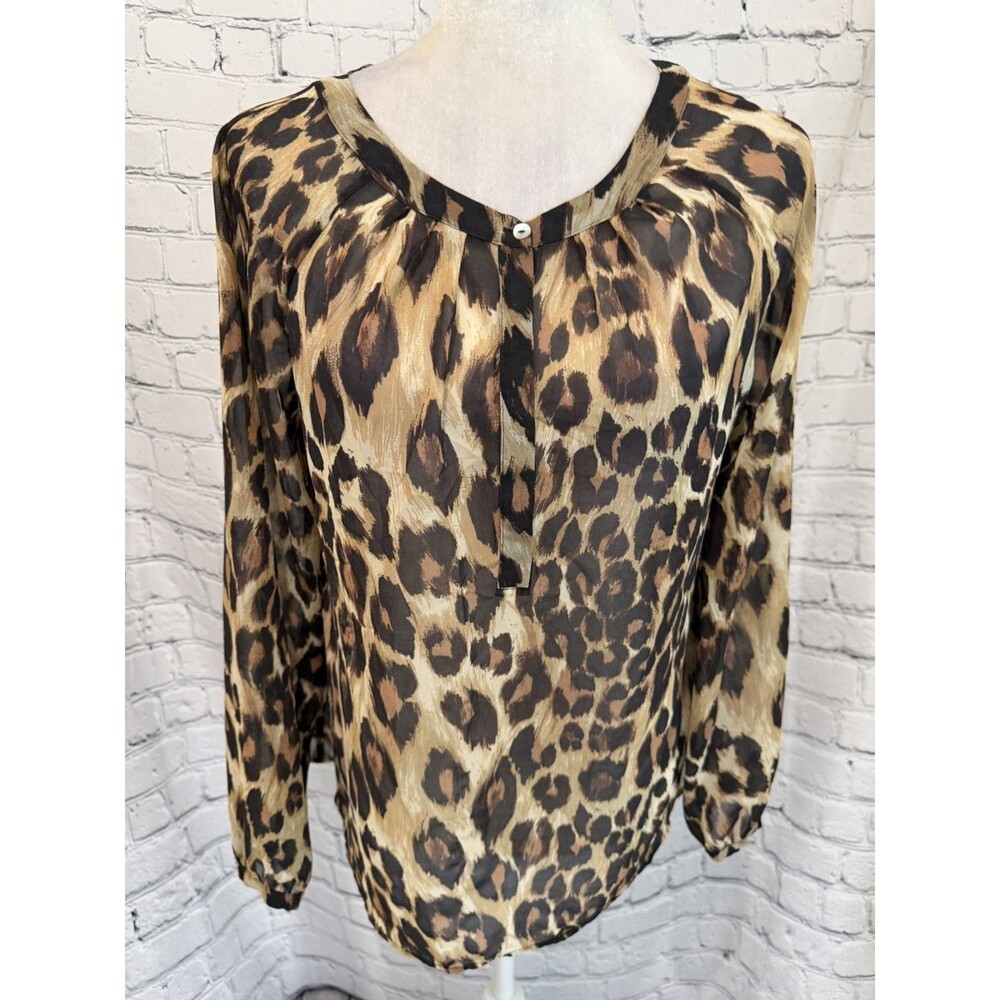 Banana Republic Sheer cheetah-print Long Sleeve Button Down blouse Size Small